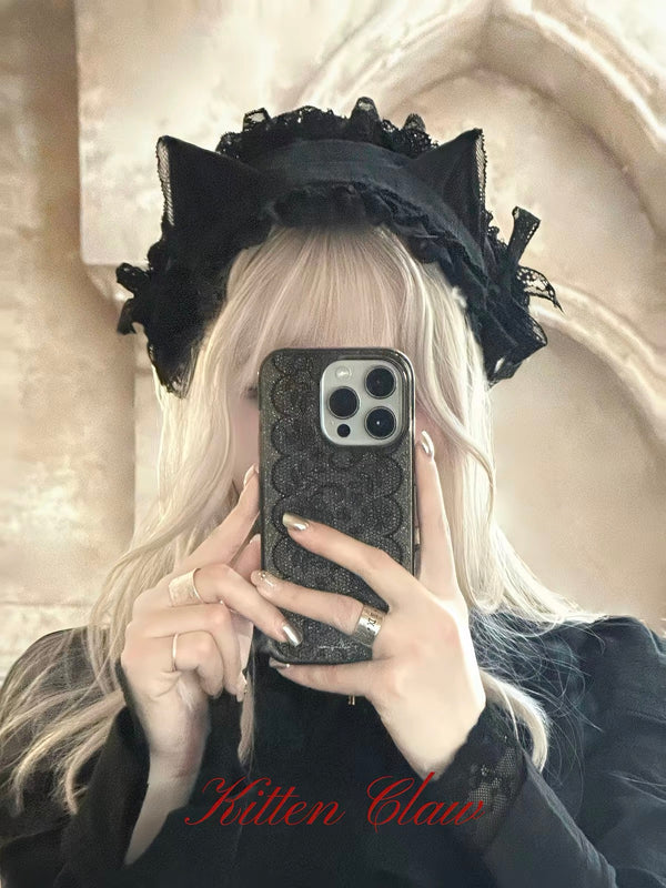 [Limited Edition] KittenClaw Pure Black Lace Cat Ear Headdress