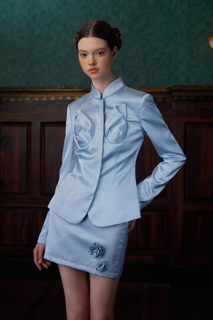 [UNOSA]Azure Floral Satin Suit Ensemble - Premium  from UNOSA - Just $46! Shop now at Peiliee Shop
