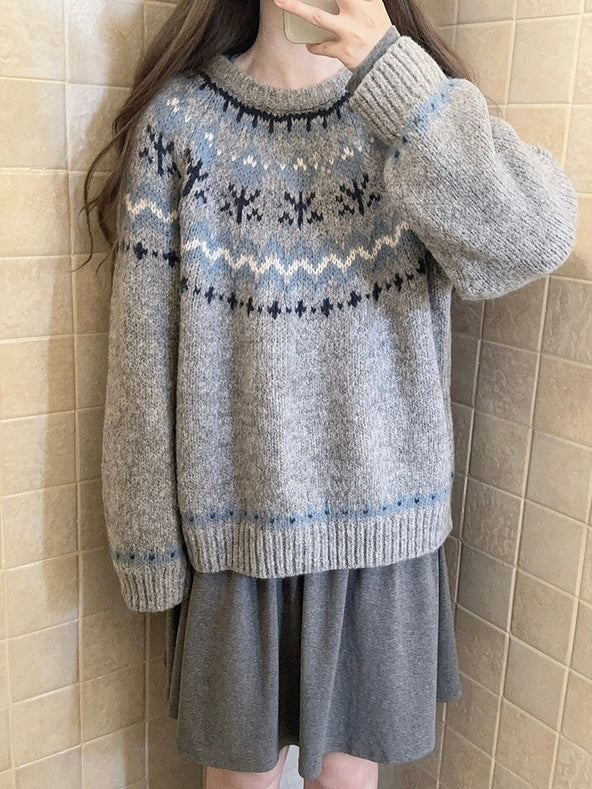 Get trendy with Vintage Fairy Grey fair isle sweater wool blended - Sweater available at Peiliee Shop. Grab yours for $25.50 today!