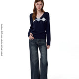 Reabobo Argyle Knit V-Neck Sweater