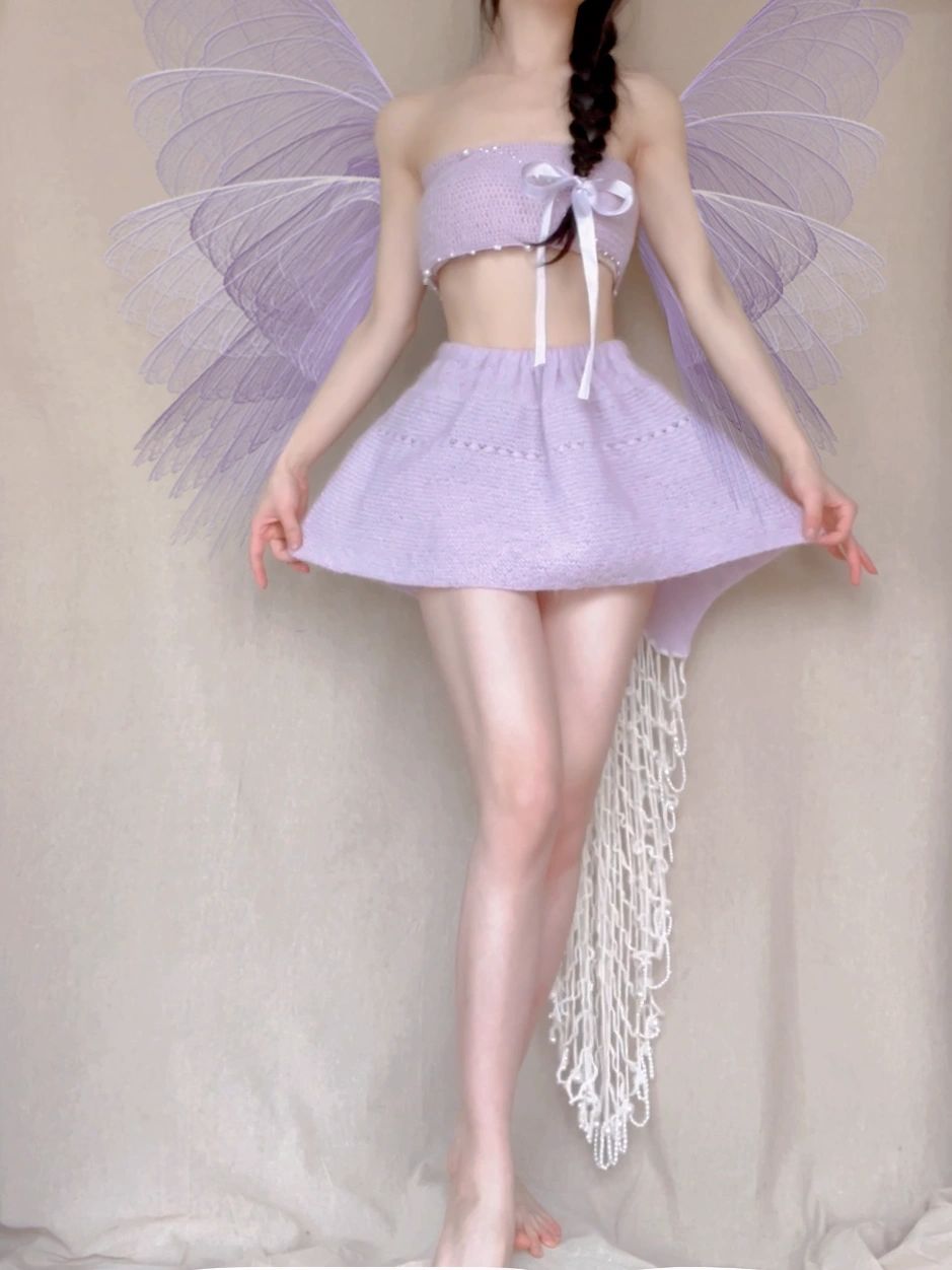 Get trendy with [Tailor Made] Lavender Dream Fairy Style Knitting Set with glass Pearl on bralette and skirt -  available at Peiliee Shop. Grab yours for $118 today!