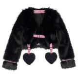 Evil Tooth Velvet Heart Punk Faux Fur Jacket