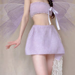 Get trendy with [Tailor Made] Lavender Dream Fairy Style Knitting Set with glass Pearl on bralette and skirt -  available at Peiliee Shop. Grab yours for $118 today!