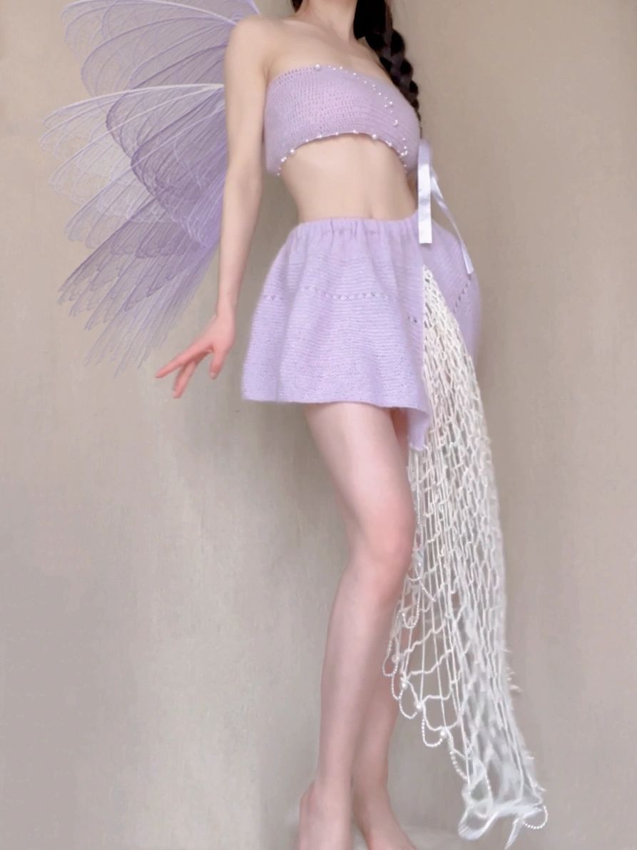 Get trendy with [Tailor Made] Lavender Dream Fairy Style Knitting Set with glass Pearl on bralette and skirt -  available at Peiliee Shop. Grab yours for $118 today!