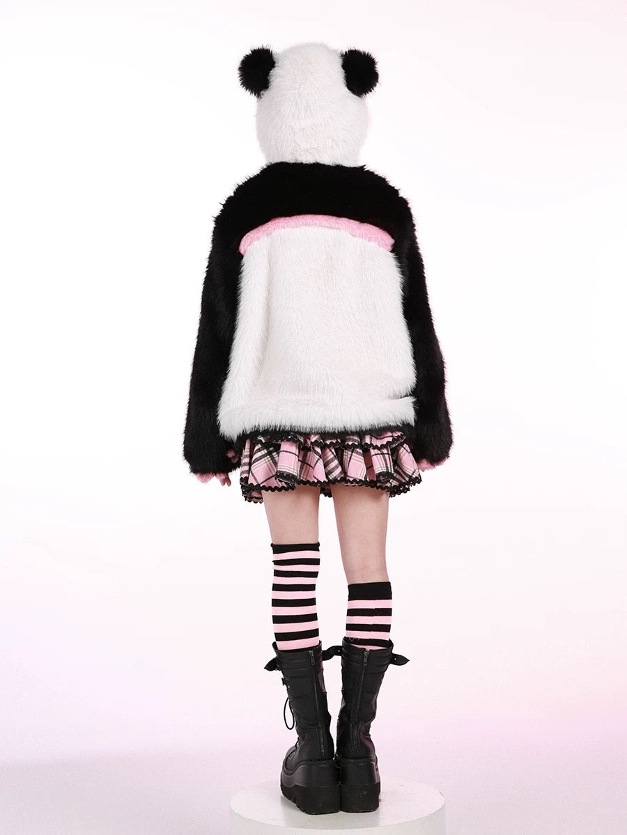 Get trendy with Evil Tooth Kawaii Panda Look Faux Fur Hoodie Coat -  available at Peiliee Shop. Grab yours for $78 today!