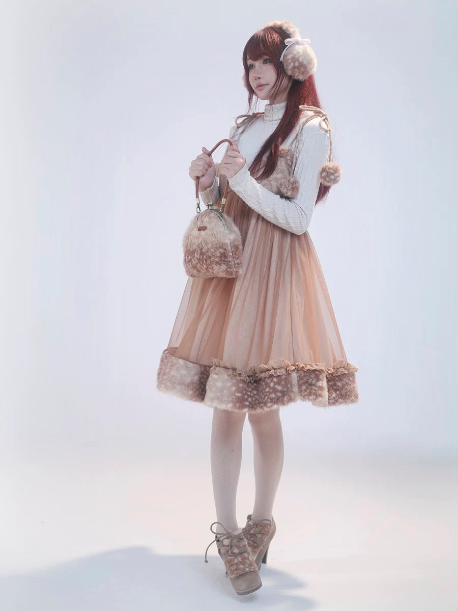 Get trendy with [Rose Island] Fairy Spirit Little Deer in flower field faux fur hand bag with shoulder stripe -  available at Peiliee Shop. Grab yours for $34 today!