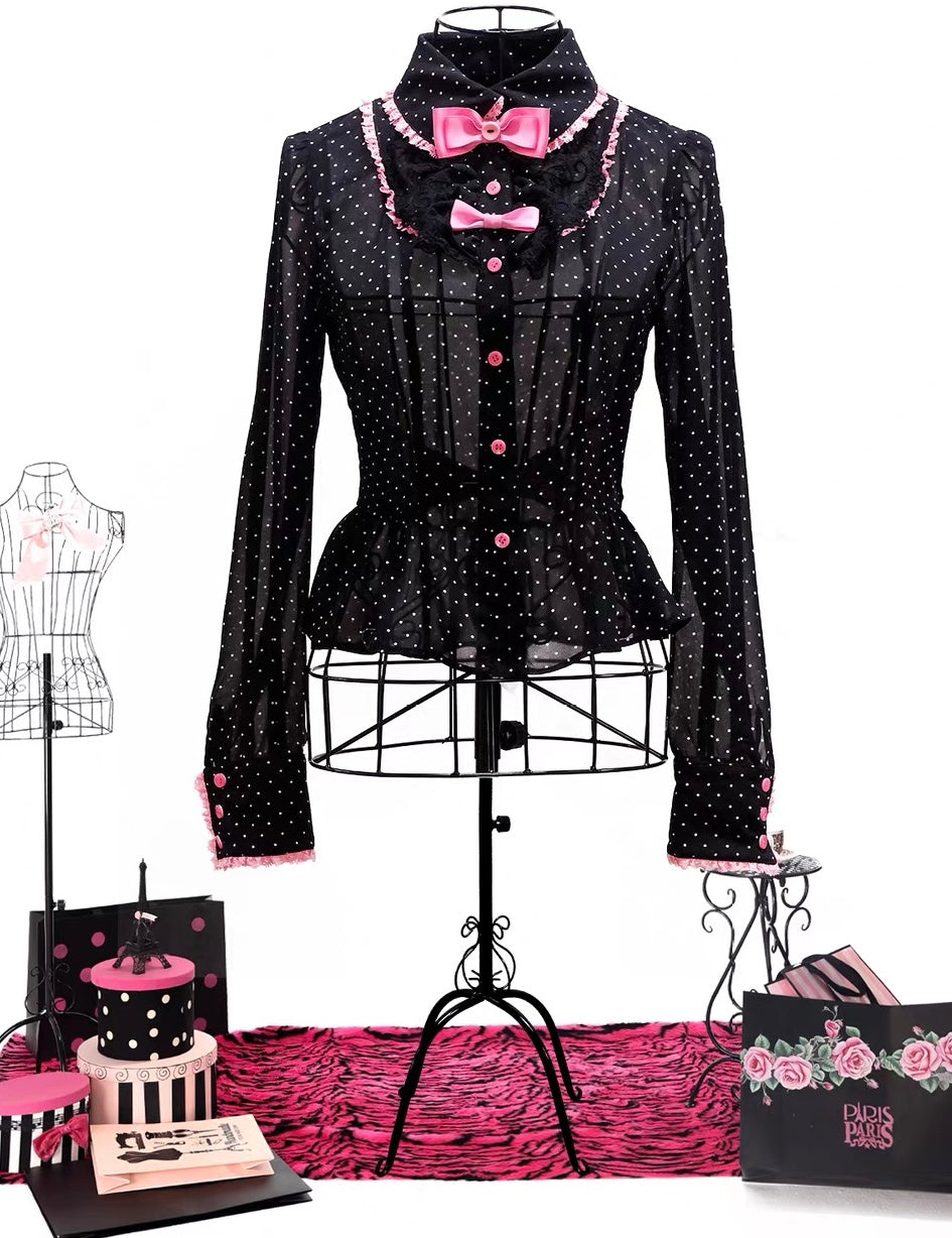 Evil Tooth Paris Girl Polka Dot Bow Blouse
