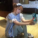 August Unicorn Gingham Babydoll Long Top Shirt