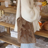 Crann Deer Spirit Embroidered Drawstring Shoulder Bag