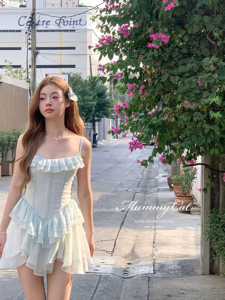 Get trendy with [Mummy Cat] Mint Petals Corset Mini Dress -  available at Peiliee Shop. Grab yours for $54 today!