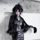 [Blood Supply] Shadow Stalker Gothic Faux Fur Cape Coat PU Leather