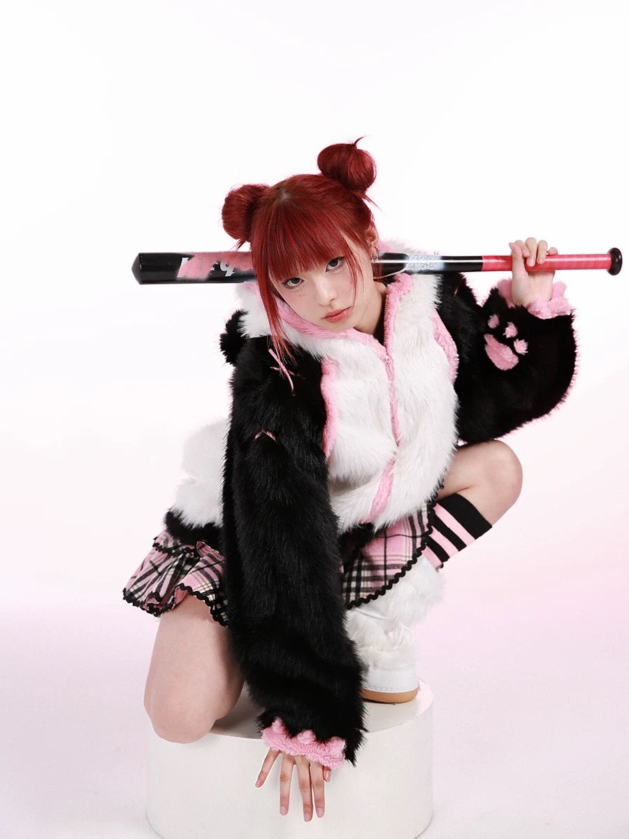 Get trendy with Evil Tooth Kawaii Panda Look Faux Fur Hoodie Coat -  available at Peiliee Shop. Grab yours for $78 today!