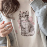 Get trendy with Rose Kitty Cotton T-shirt Top - Sweater available at Peiliee Shop. Grab yours for $16 today!