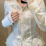 KittenClaw Morning Light Beige Gothic Lace Cross 100% Cotton Top and skirt set