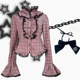 Evil Tooth Elisa’s Heart Idol Circus Ruffle Plaid Blouse Shirt
