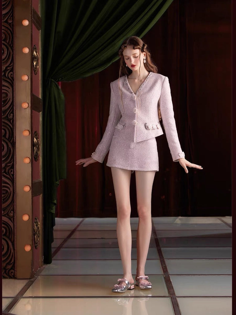 [UNOSA] Champagne Blush Chanel-Inspired Ensemble - Premium  from UNOSA - Just $43! Shop now at Peiliee Shop