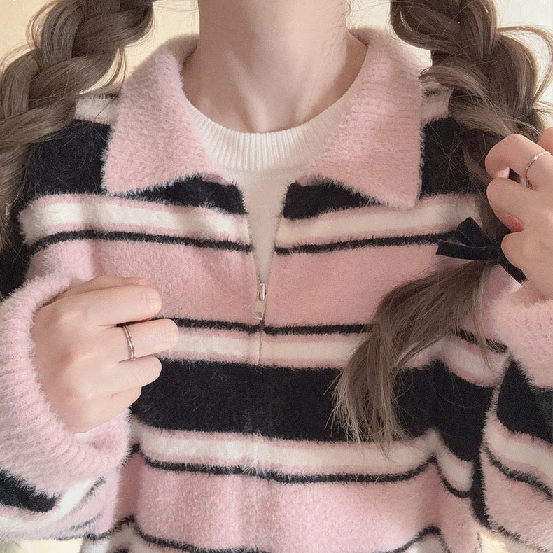 Get trendy with Blackpink faux fur polo oversized sweater - Sweater available at Peiliee Shop. Grab yours for $25.50 today!