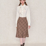 Get trendy with [Underpass]Cuddly Brown Bear Plaid Midi Skirt -  available at Peiliee Shop. Grab yours for $46 today!