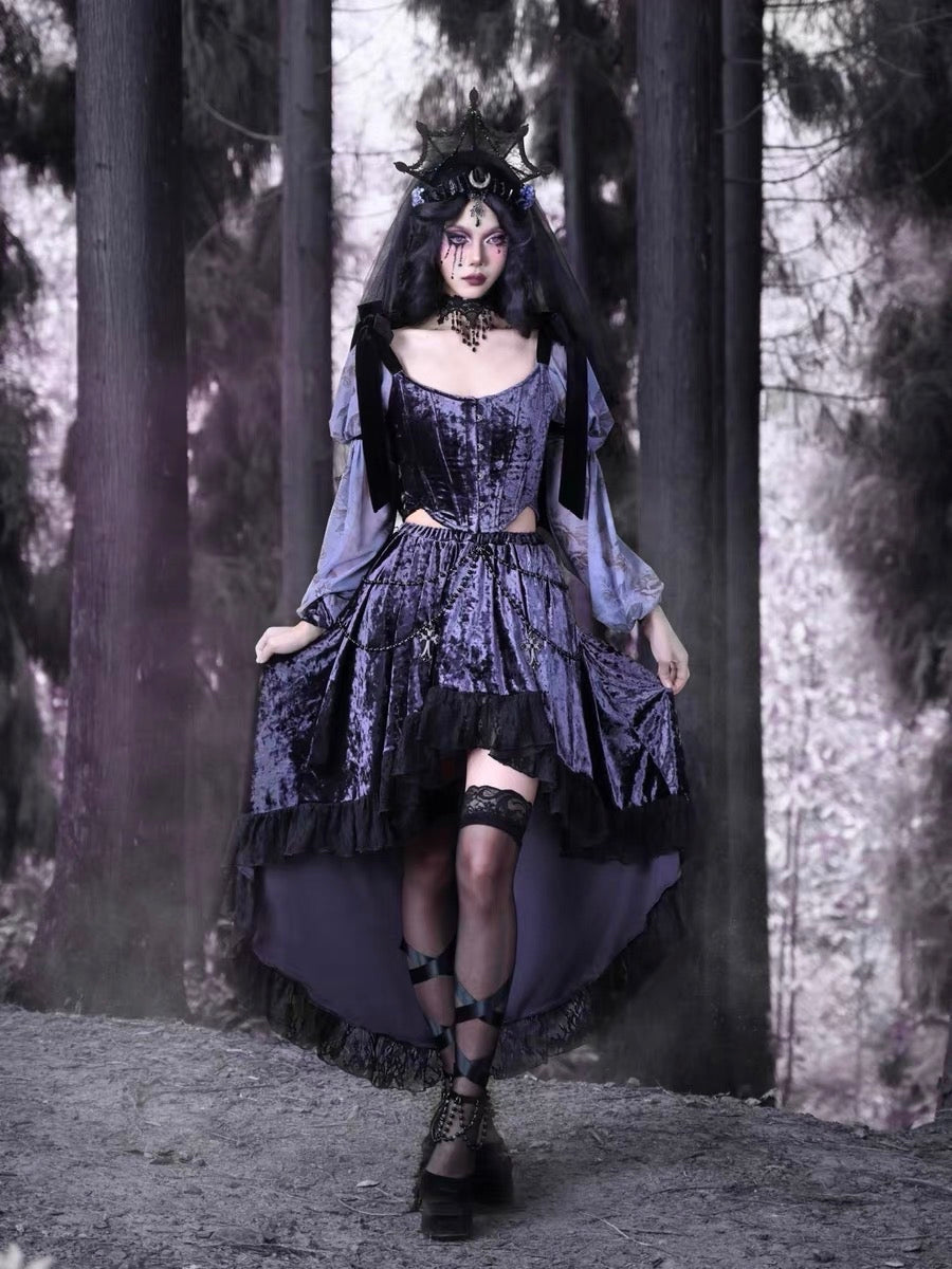 Get trendy with [Blood Supply] Moon Goddess Velvet Corset Top - Clothing available at Peiliee Shop. Grab yours for $42 today!