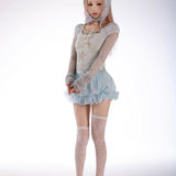 Rose Island Clematis Jellyfish Lace Knit Puff Sleeve Top