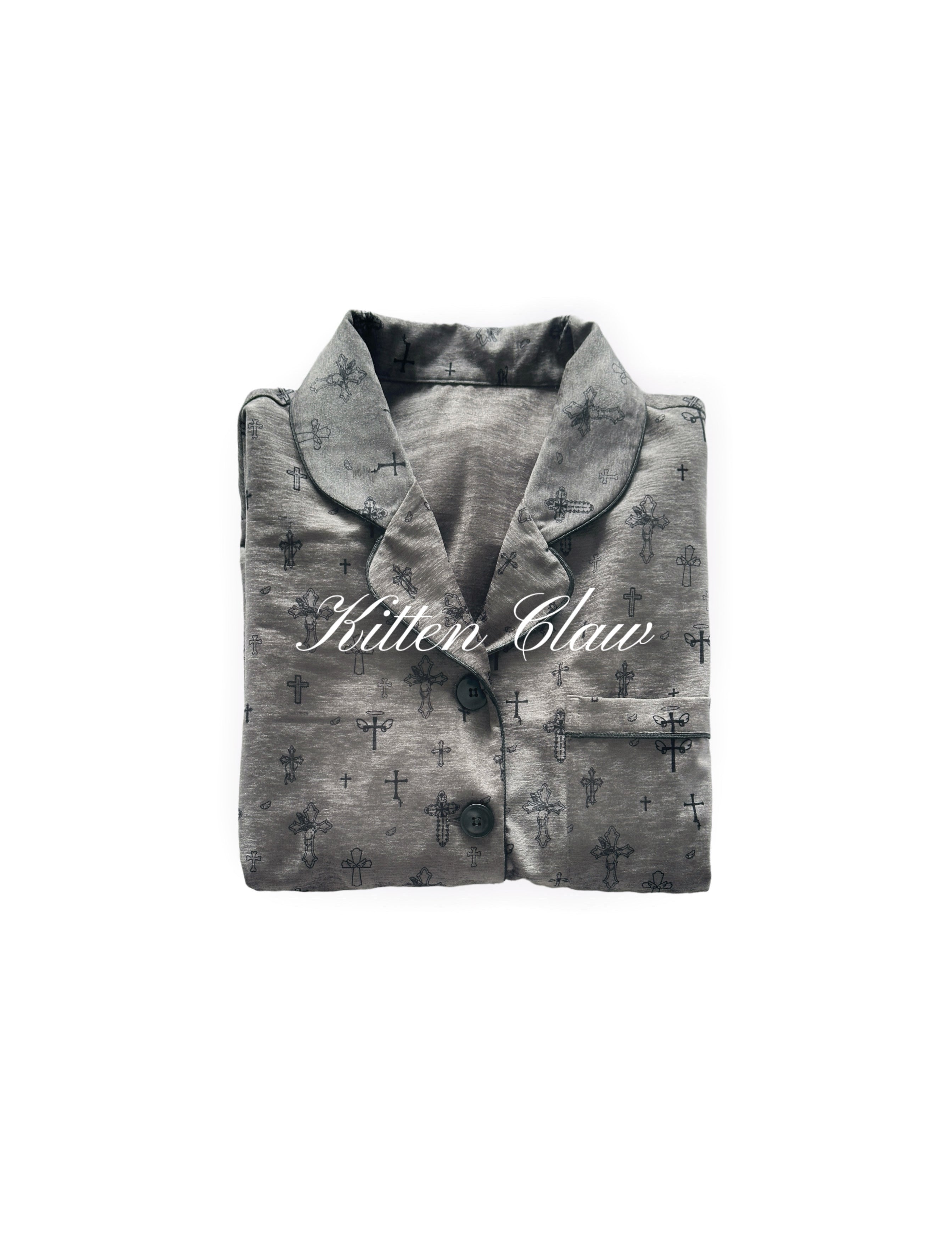 KittenClaw Dark Grey Dream Cross Pajamas Set