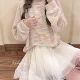 Get trendy with Pastel Rainbow Soft Pastel Knitting Oversized Sweater - Sweater available at Peiliee Shop. Grab yours for $19.90 today!