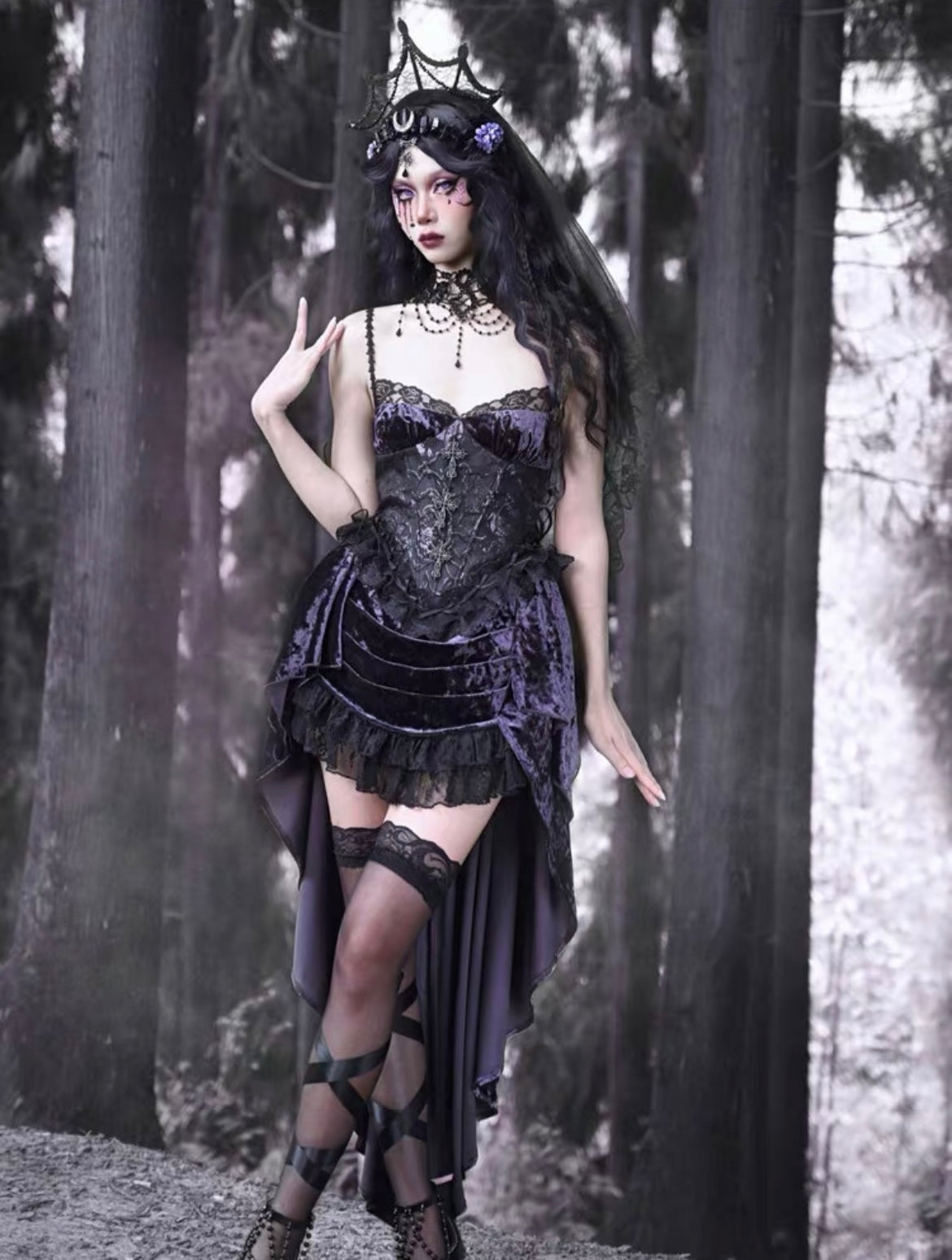 Get trendy with [Blood Supply]Moon Goddess Gothic Velvet Halloween Dress - Clothing available at Peiliee Shop. Grab yours for $55 today!