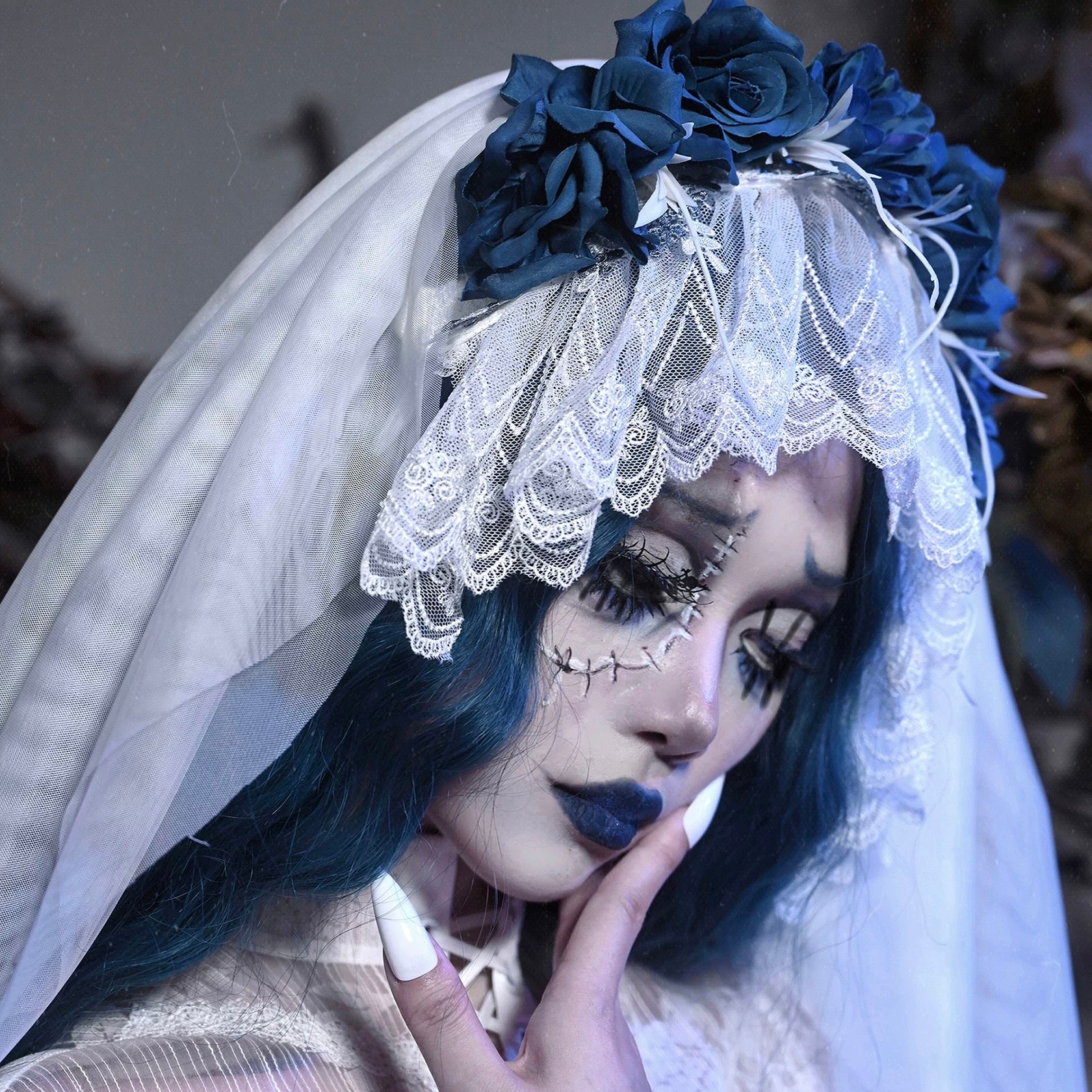 Get trendy with [Blood Supply] Corpse Bride Gothic Rose Veil and Gloves - Crop Top available at Peiliee Shop. Grab yours for $18 today!