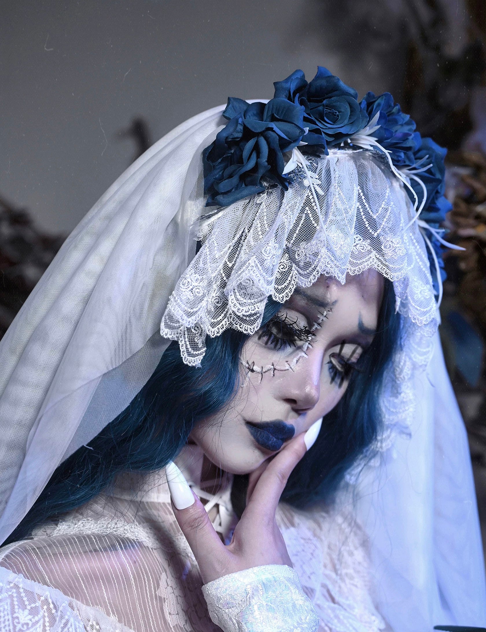 Get trendy with [Blood Supply] Corpse Bride Gothic Rose Veil and Gloves - Crop Top available at Peiliee Shop. Grab yours for $18 today!