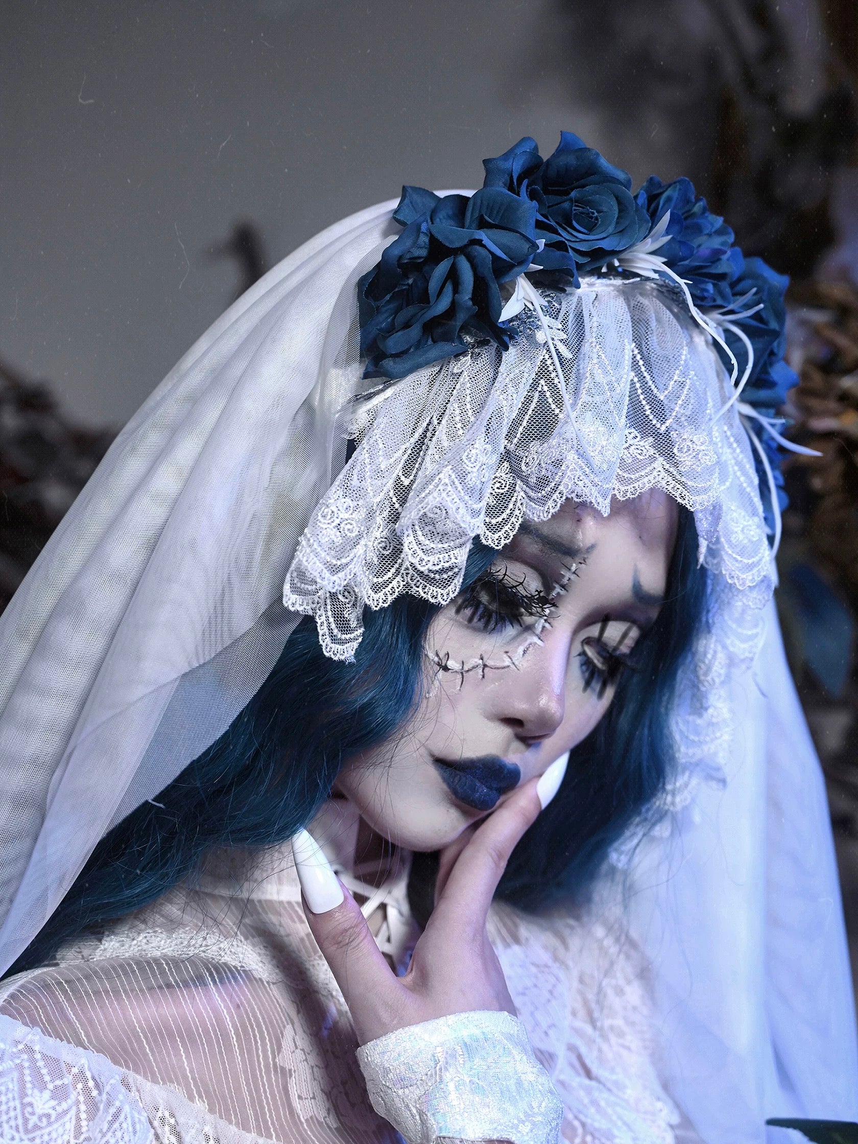 Get trendy with [Blood Supply] Corpse Bride Gothic Rose Veil and Gloves - Crop Top available at Peiliee Shop. Grab yours for $18 today!