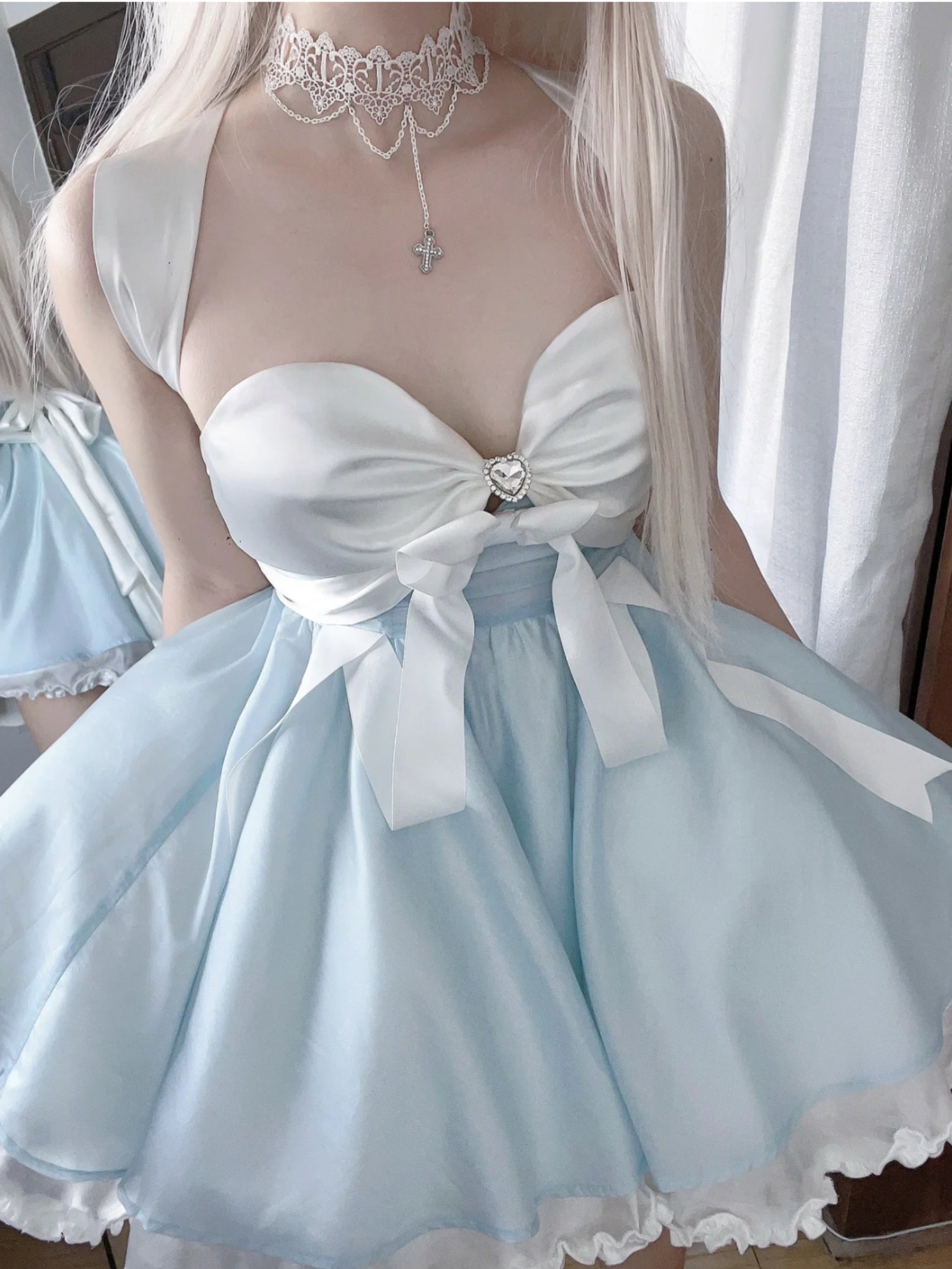 Get trendy with Moonlight Goddess Ribbon Mini Dress -  available at Peiliee Shop. Grab yours for $49.90 today!