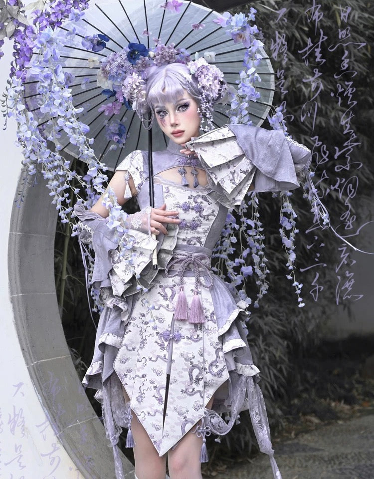 Get trendy with [Blood Supply] Dragon In Wisteria Chinese Lolita Fashion Set Mini Skirt - Skirt available at Peiliee Shop. Grab yours for $59 today!