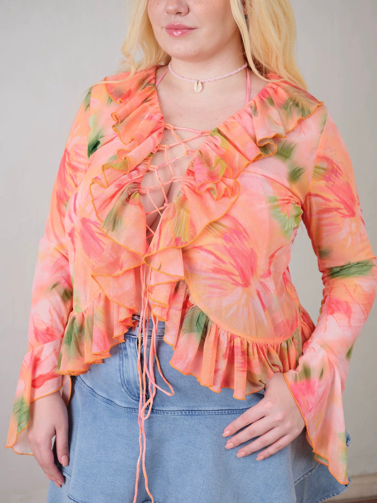 Get trendy with [Curve Beauty]Sun-Kissed French Romantic Top -  available at Peiliee Shop. Grab yours for $55 today!