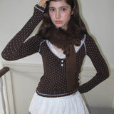 MineBeThyVers Cocoa Dots Lace Sweatshirt