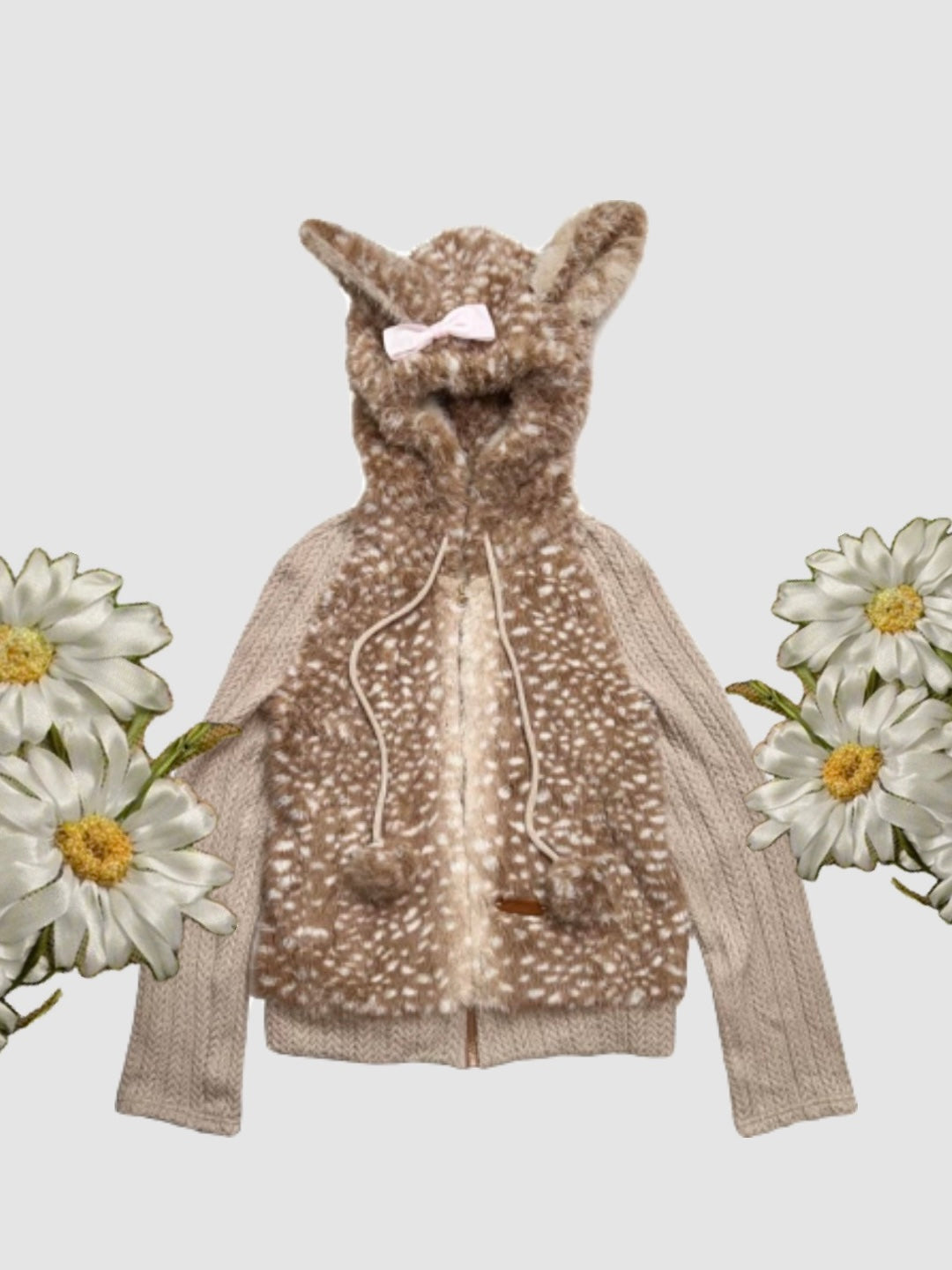 Get trendy with [Rose Island] Fairy Spirit Deer In Flower Field Faux Fur Hoodie with Zipper -  available at Peiliee Shop. Grab yours for $69 today!