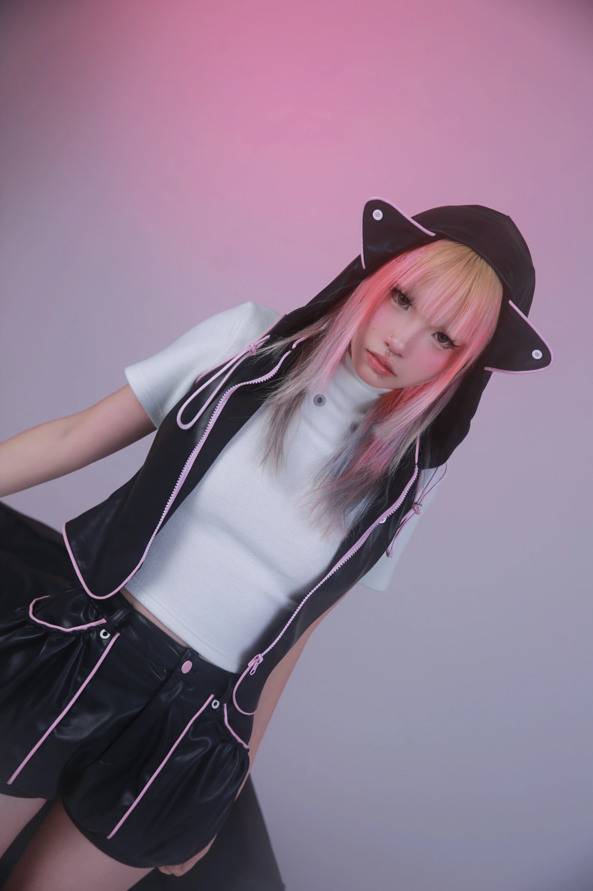 Get trendy with [Evil tooth] Cat Ear Hooded Leather Jacket - Shirts & Tops available at Peiliee Shop. Grab yours for $55 today!