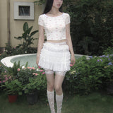 [Valentines Day Sale 2026] KiraYura Floral Vintage Ribbon Crop Top