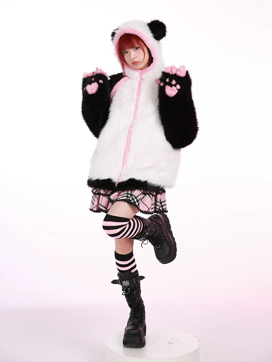 Get trendy with Evil Tooth Kawaii Panda Look Faux Fur Hoodie Coat -  available at Peiliee Shop. Grab yours for $78 today!