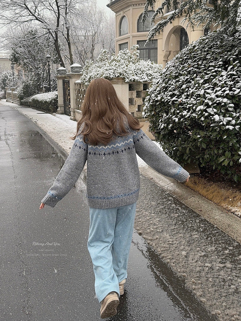 Get trendy with Vintage Fairy Grey fair isle sweater wool blended - Sweater available at Peiliee Shop. Grab yours for $25.50 today!