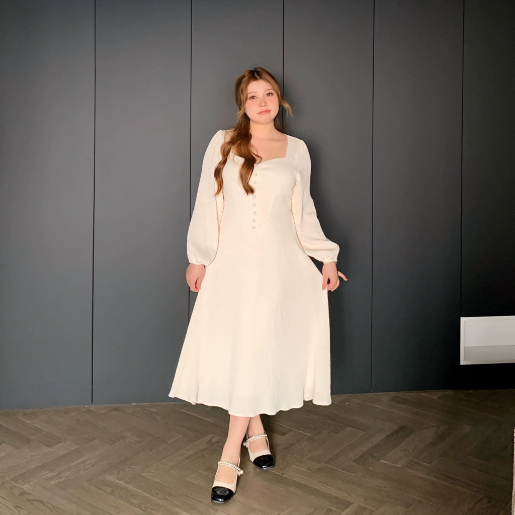 Get trendy with [Curve Beauty]Moonlight Camellia White Dress (Plus Size 200 lbs) - Dresses available at Peiliee Shop. Grab yours for $39 today!