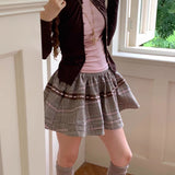 MineBeThyVers Cocoa Ribbon Plaid Mini Skirt