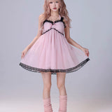 Evil Tooth Rosy Veil Polka Dot Lace Mini Dress