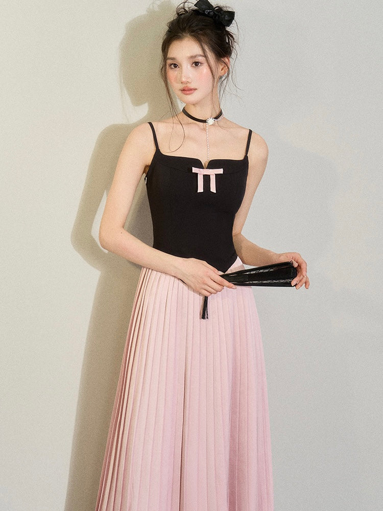 Get trendy with [UNDERPASS] Ribbon Love Blackpink Color Match Midi Dress -  available at Peiliee Shop. Grab yours for $58 today!