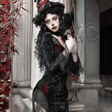 [Blood Supply] Scarlet Romance Gothic Velvet Long-Sleeve Mermaid Dress