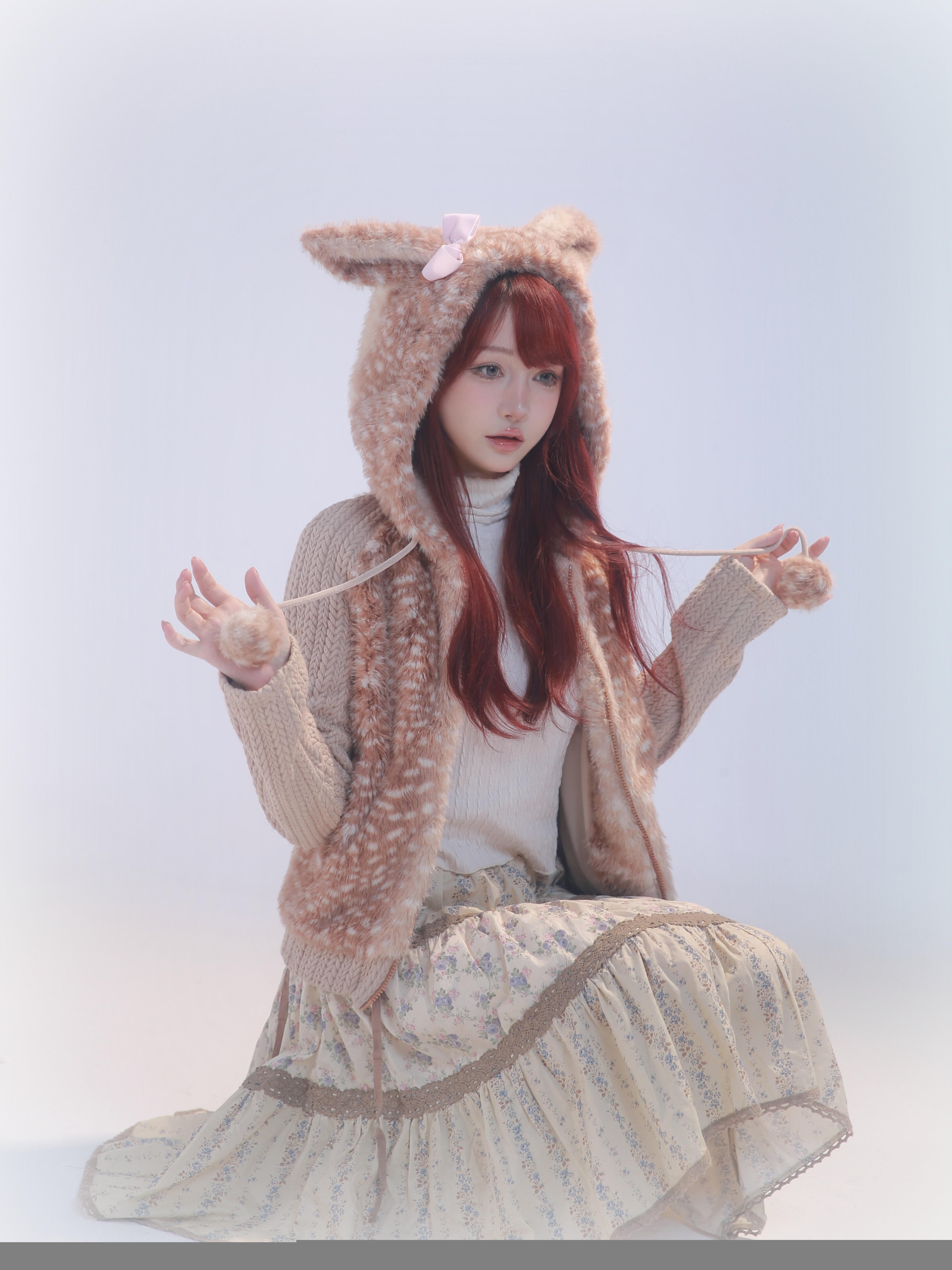 Get trendy with [Rose Island] Fairy Spirit Deer In Flower Field Faux Fur Hoodie with Zipper -  available at Peiliee Shop. Grab yours for $69 today!