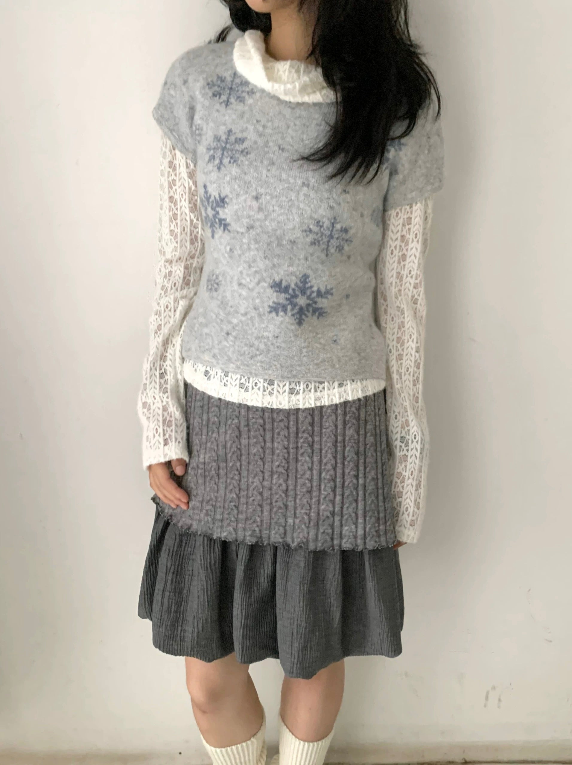 Get trendy with Sic Astra Snow Doll Coquette Knitting Vest Sweater - Accessories available at Peiliee Shop. Grab yours for $39 today!