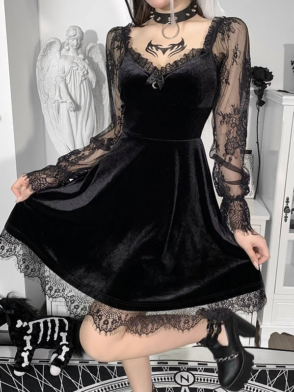 Get trendy with My Gothic Soul Lace Mini Dress -  available at Peiliee Shop. Grab yours for $25 today!