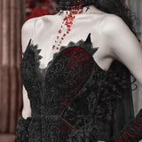 [Blood Supply] Scarlet Romance Gothic Velvet Mermaid Maxi Dress Gown