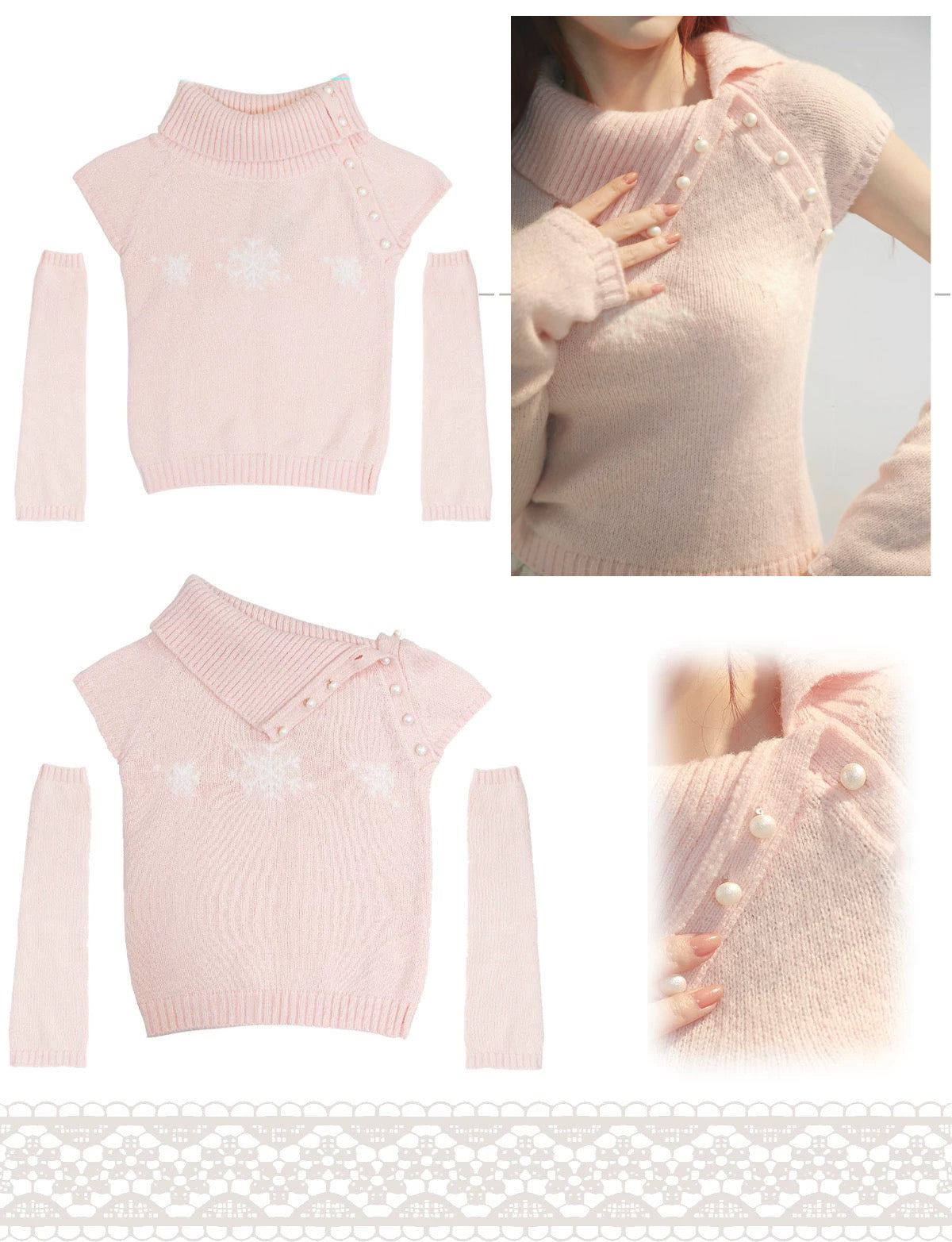 Get trendy with [Rose Island] Fairy Spirit Soft Coquette Dream In Pink Sweater With Arm warmer -  available at Peiliee Shop. Grab yours for $45 today!