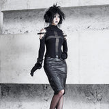 [Blood Supply] Shadow Stalker Gothic PU Leather A-line Skirt